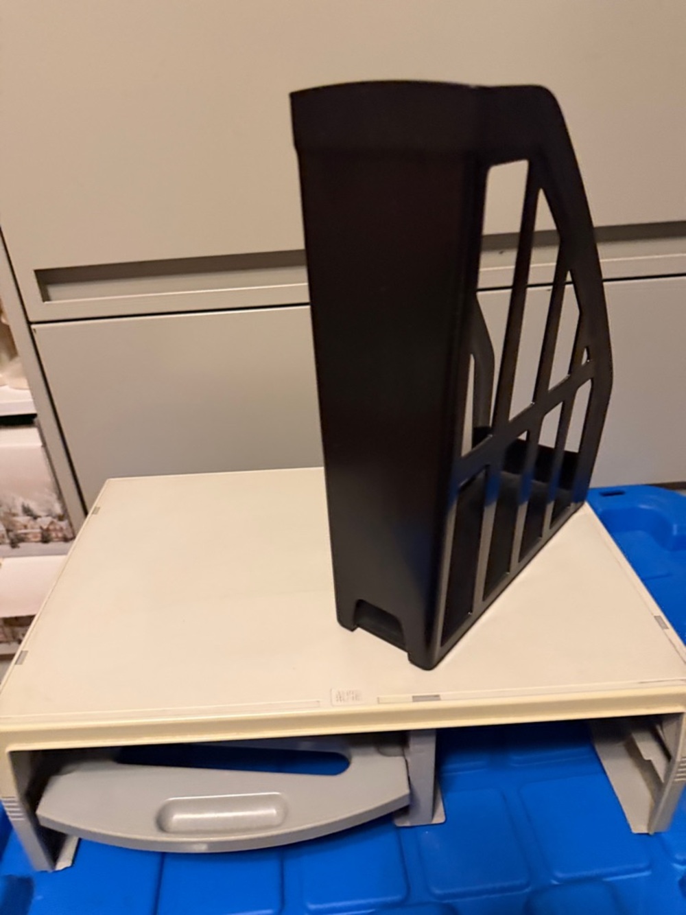 Beige Plastic Desk Monitor Riser Stand and Black rack - Picture 2 of 2